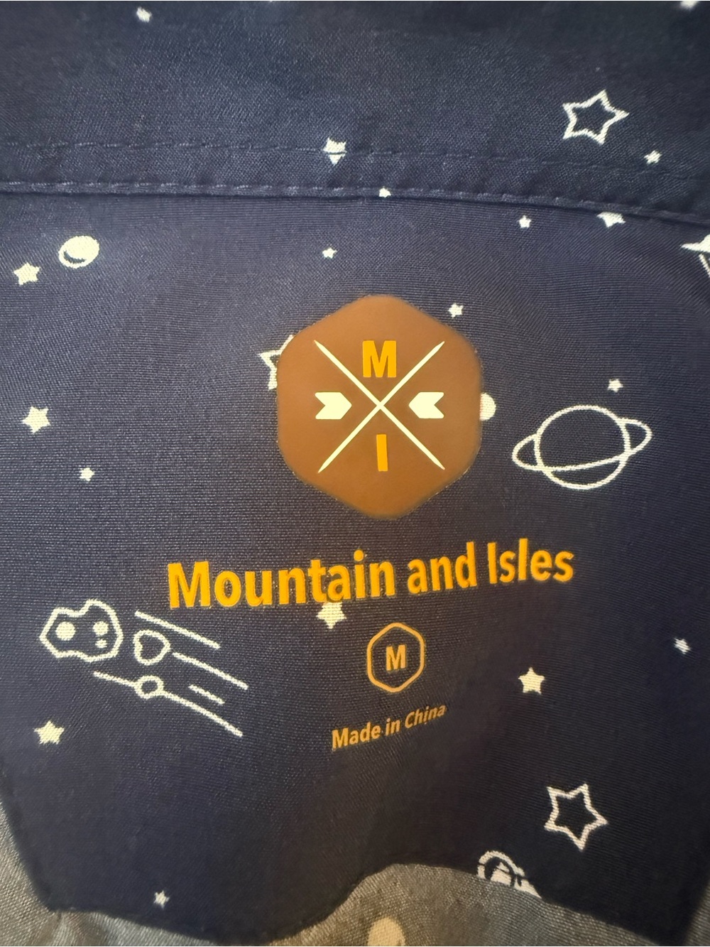 Women’s Navy Short-Sleeve Button-Down Shirt with White Space Print - Picture 4 of 5